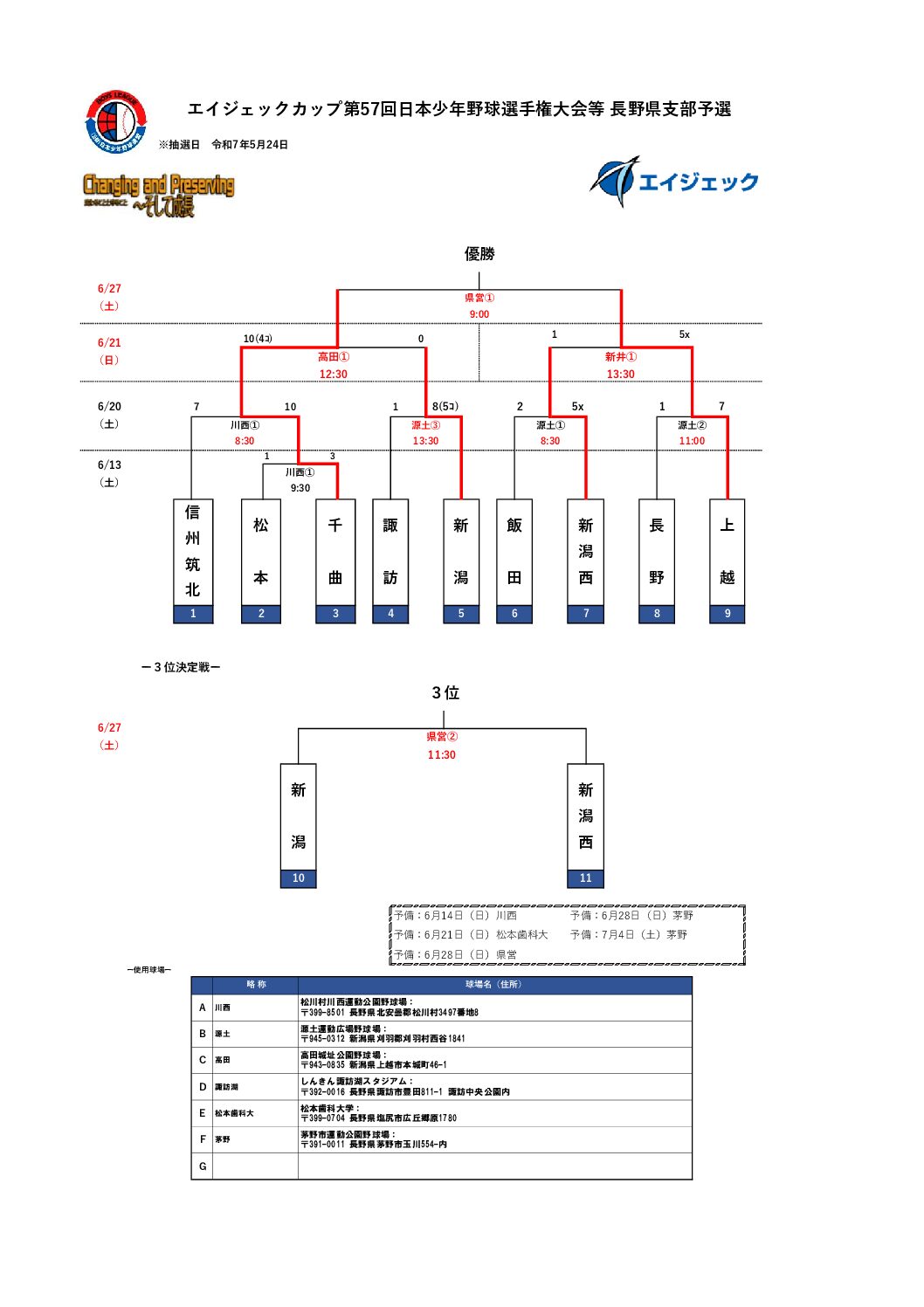 【長野県支部】2026.6.24 エイジェックカップ第57回日本少年野球選手権大会等 長野県支部予選