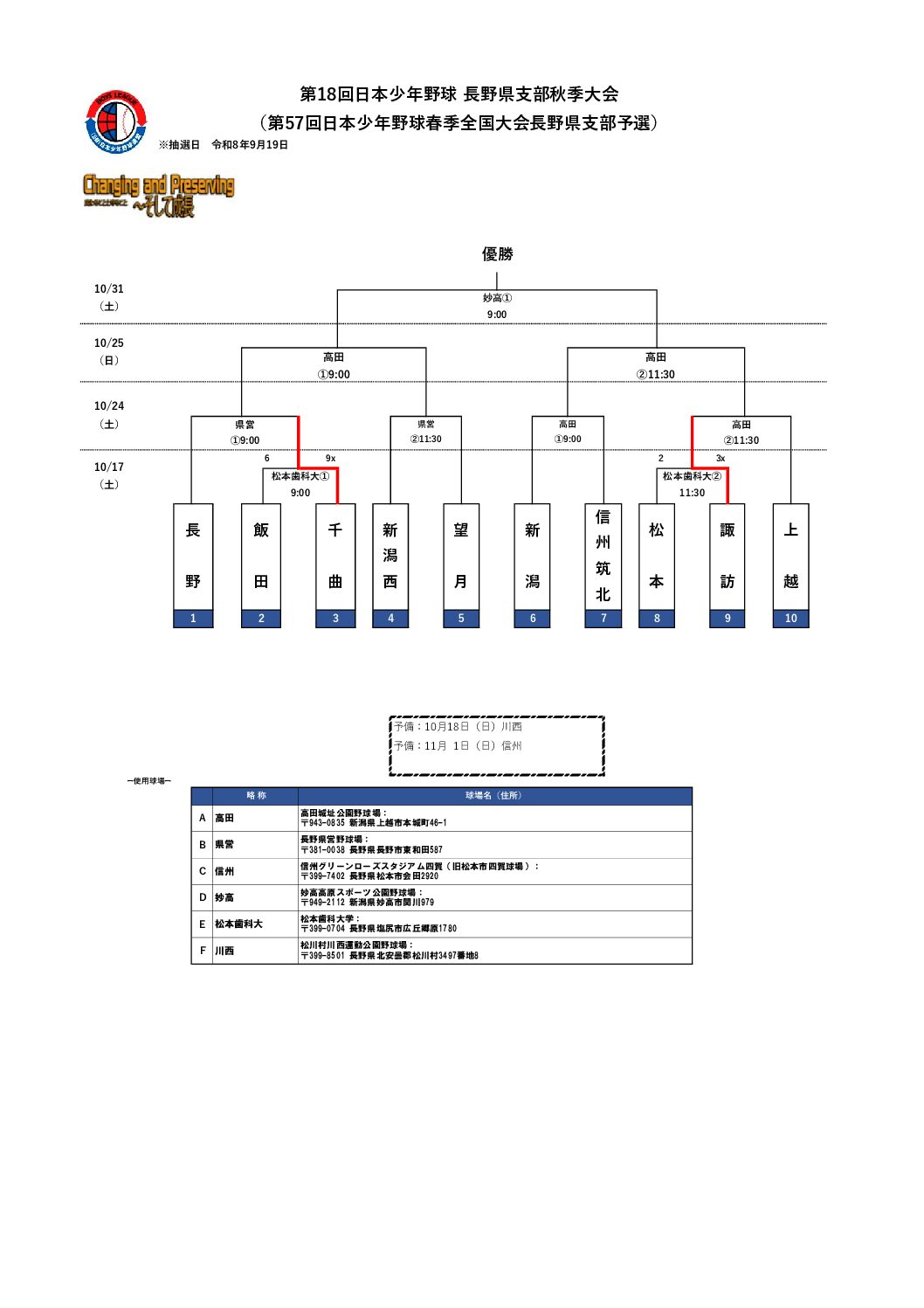 【長野県支部】2026.10.17 第18回日本少年野球 長野県支部秋季大会（第57回日本少年野球春季全国大会長野県支部予選）